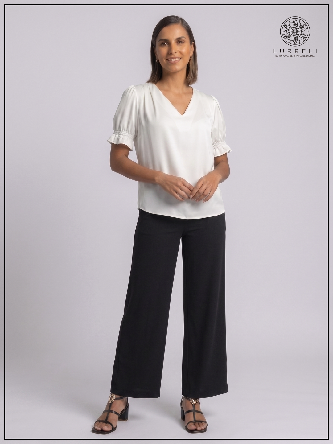Luna Gather Sleeve Blouse – White – Lurreli