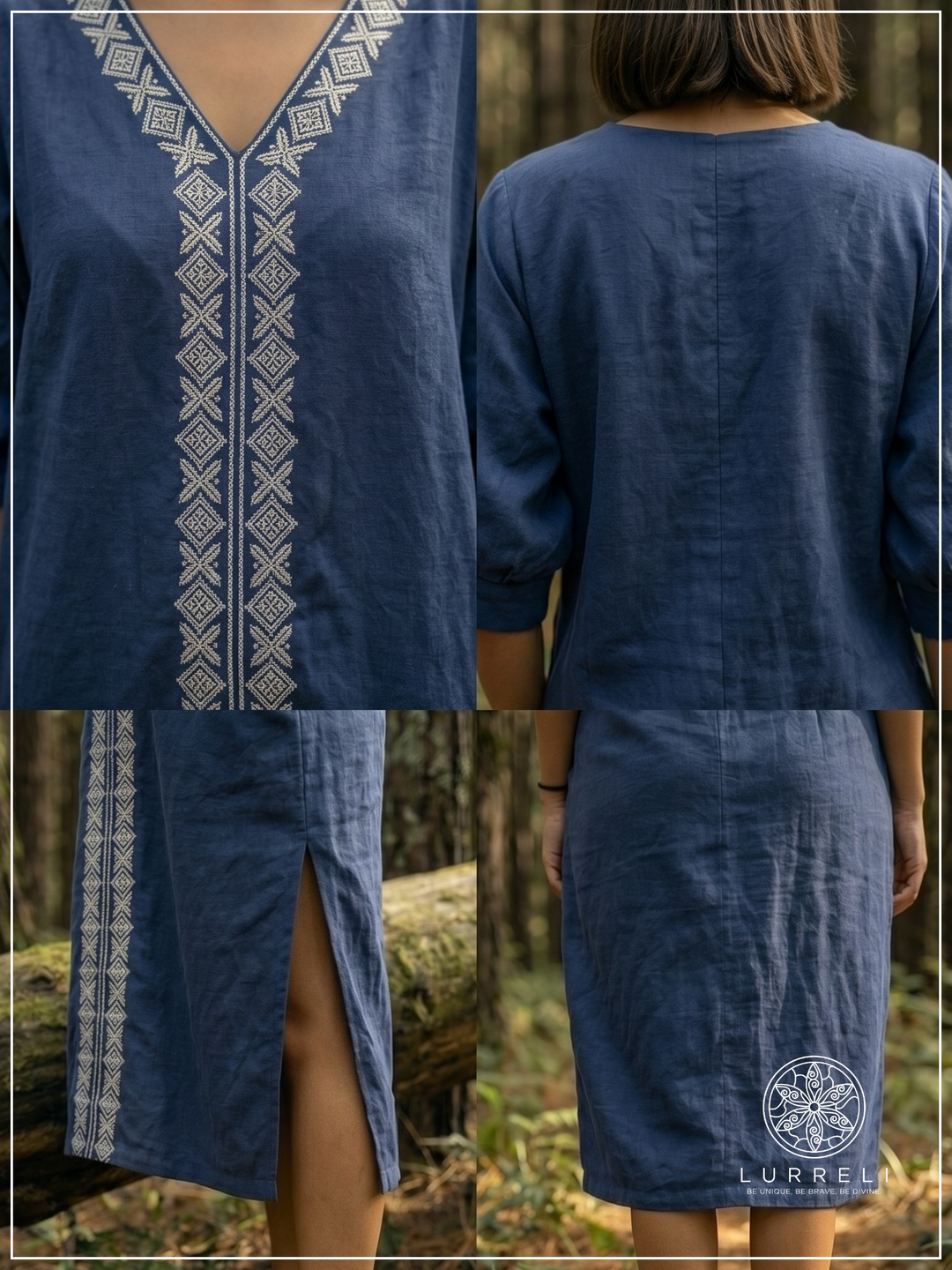 Embroidered linen shift dress – view 4 – Lurreli