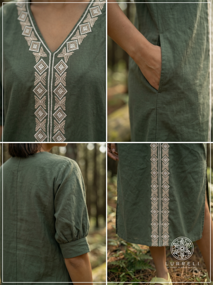 Embroidered linen shift dress – view 9 – Lurreli