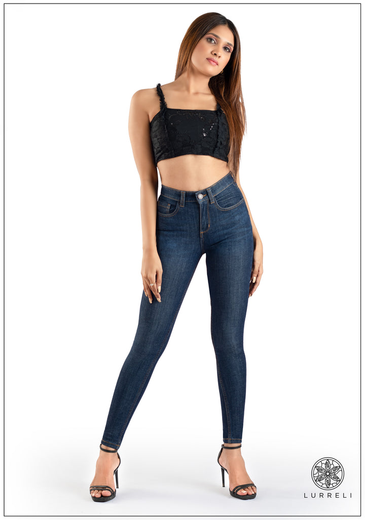 Mid Waist Slim Fit Jean - Dark Wash – view 1 – Lurreli