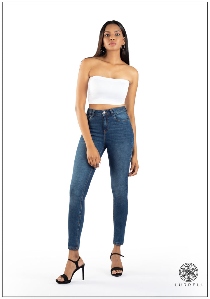 Mid Waist Slim Fit Jean - Dark Wash – view 1 – Lurreli