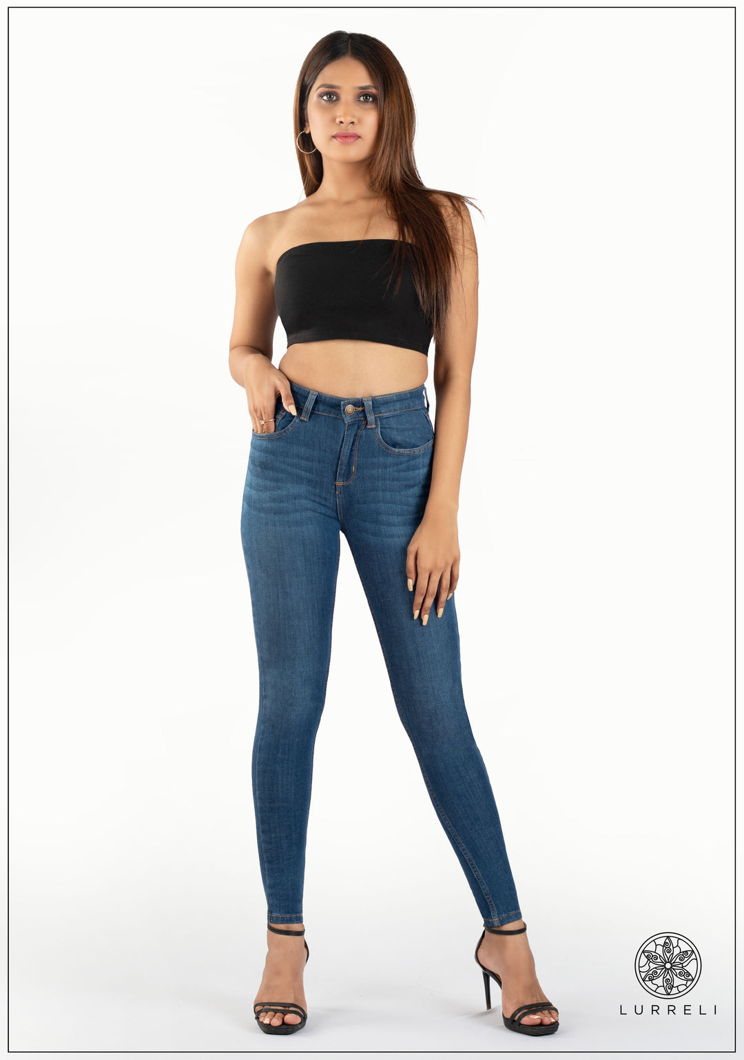 Mid Waist Slim Fit Jean - Mid Wash – view 1 – Lurreli