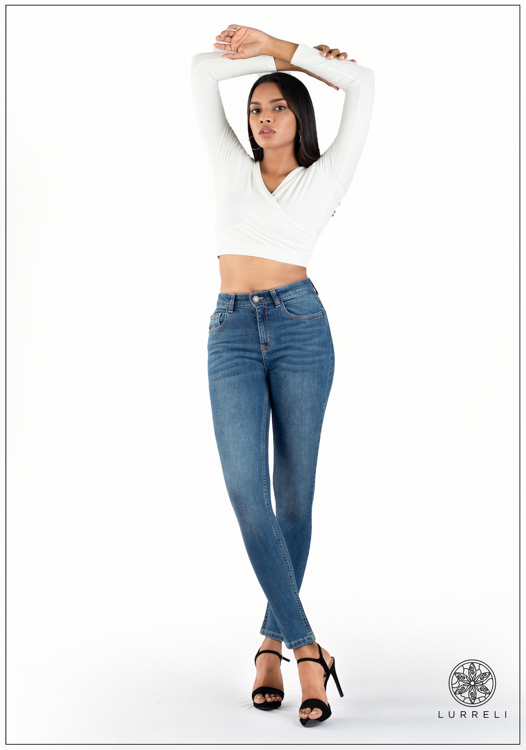 Mid Waist Slim Fit Jean - Mid Wash – view 1 – Lurreli