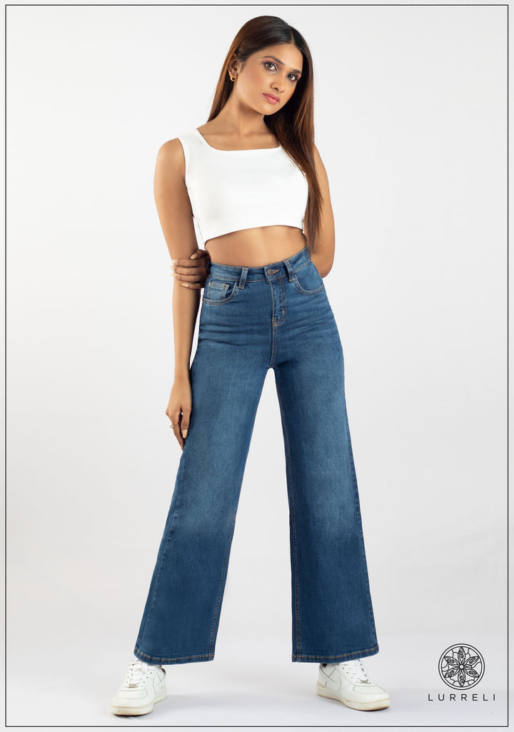 High Waist Wide Leg Jean - Mid Wash – view 1 – Lurreli