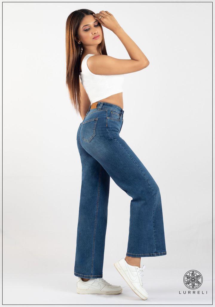 High Waist Wide Leg Jean - Mid Wash – view 3 – Lurreli