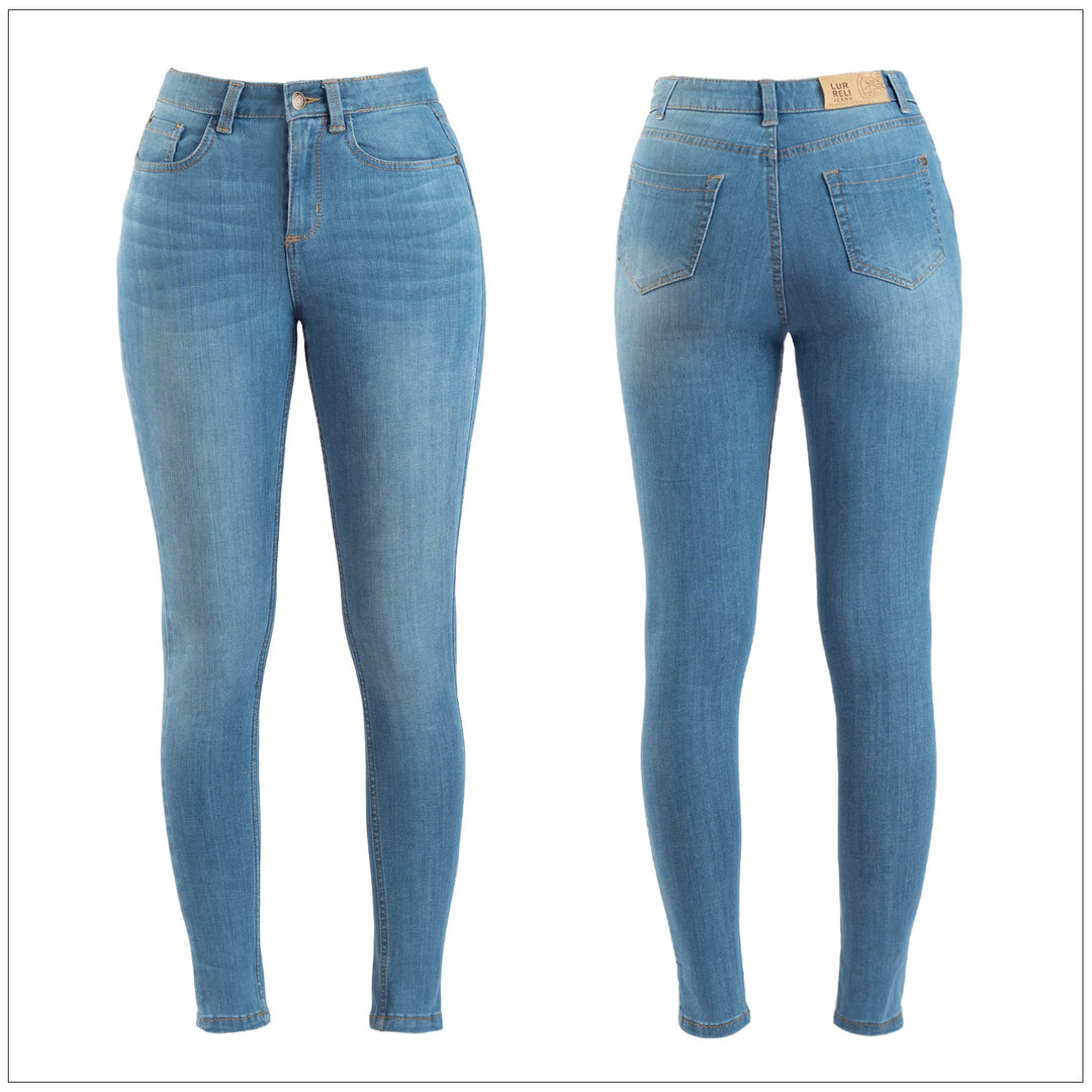 Mid Waist Slim Fit Jean - Light Wash – view 2 – Lurreli